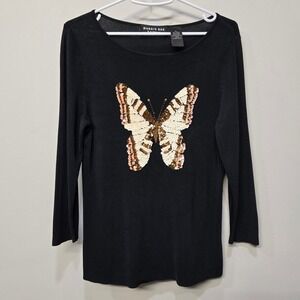 VTG Y2K Robbie Bee Knitwear Top Shirt Small Black‎ Unique Sequin Butterfly Moth